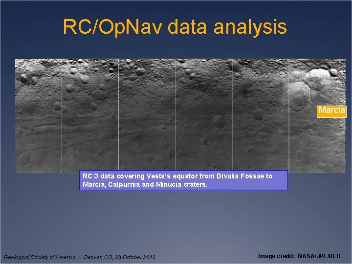 RC/Op. Nav data analysis Marcia RC 3 data covering Vesta’s equator from Divalia Fossae
