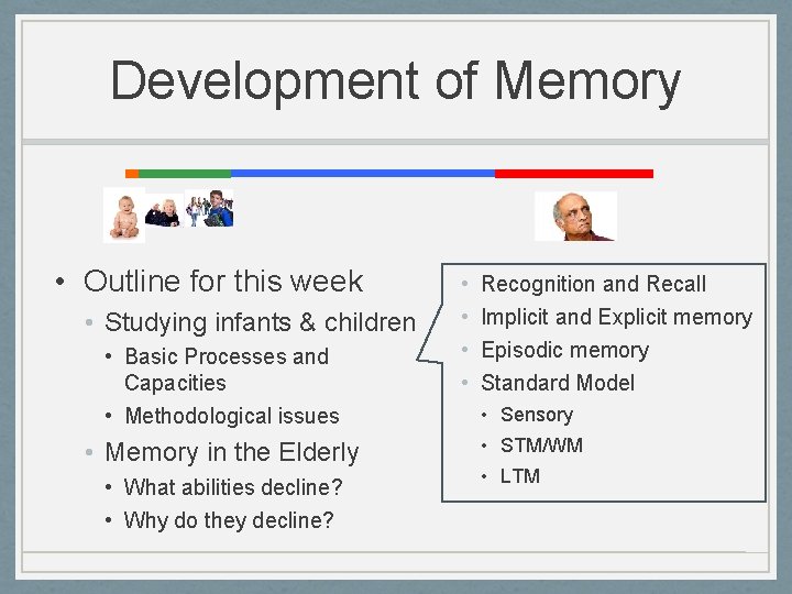 Development of Memory • Outline for this week • Studying infants & children •