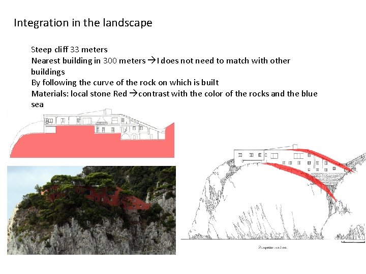 Integration in the landscape Steep cliff 33 meters Nearest building in 300 meters I