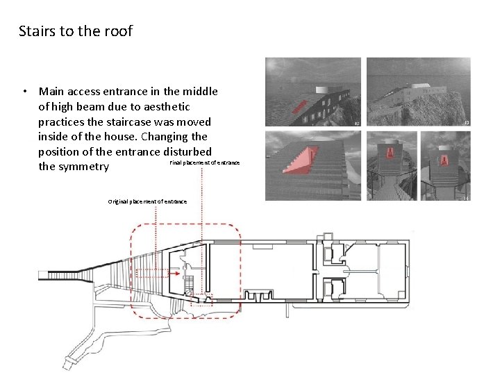 Stairs to the roof • Main access entrance in the middle of high beam