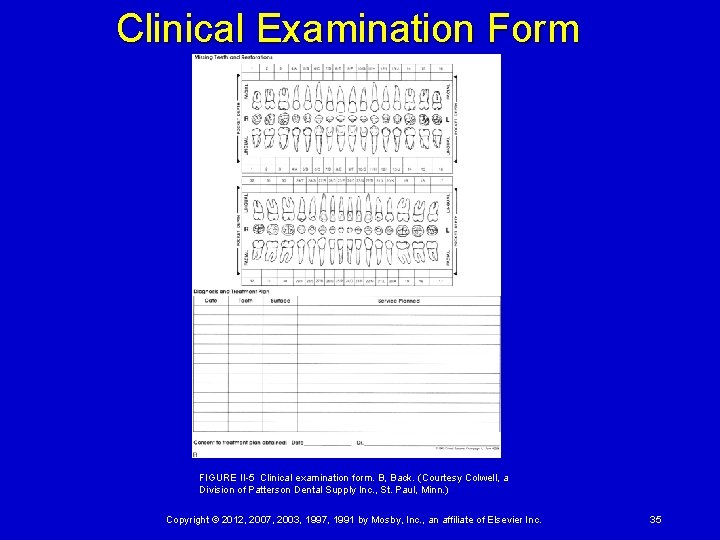 Clinical Examination Form FIGURE II-5 Clinical examination form. B, Back. (Courtesy Colwell, a Division