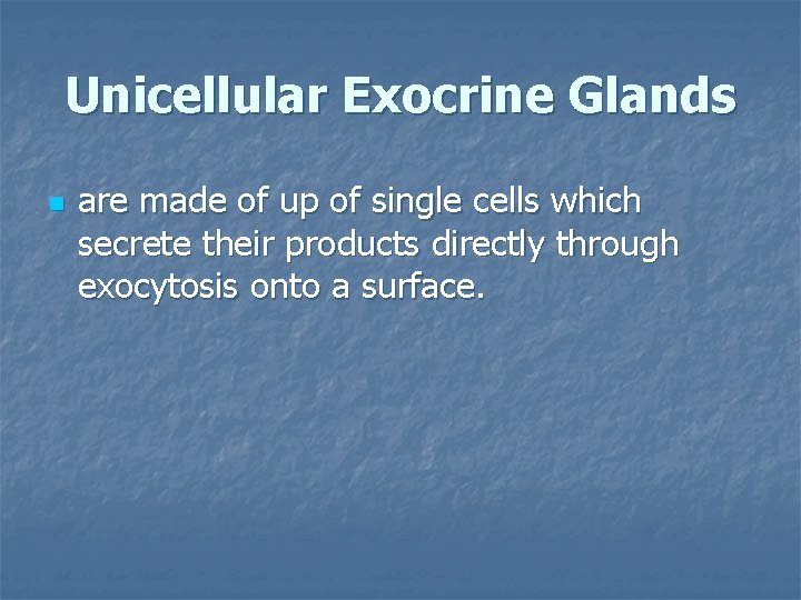 Unicellular Exocrine Glands n are made of up of single cells which secrete their