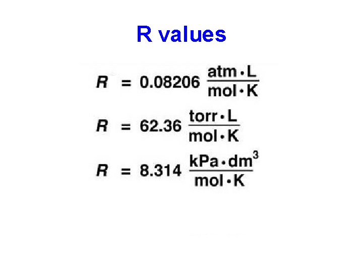 R values a A I 