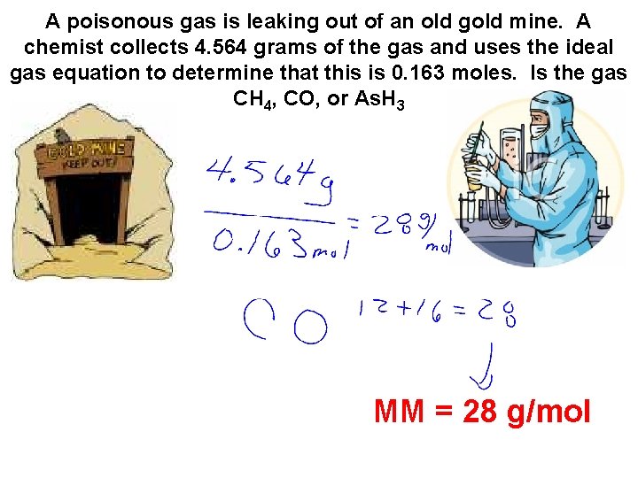A poisonous gas is leaking out of an old gold mine. A chemist collects