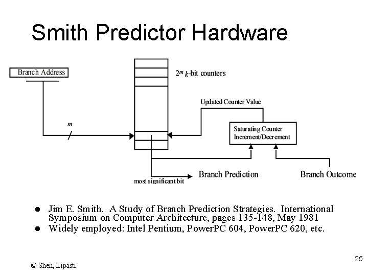 Smith Predictor Hardware l l Jim E. Smith. A Study of Branch Prediction Strategies.