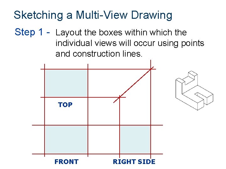 Sketching a Multi-View Drawing Step 1 - Layout the boxes within which the individual