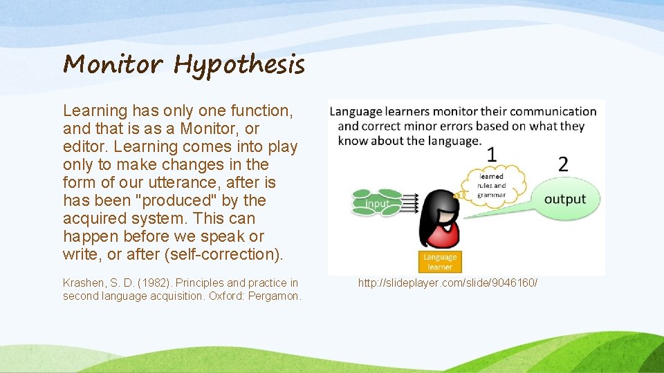 Monitor Hypothesis Learning has only one function, and that is as a Monitor, or