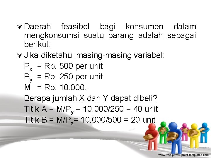 Ú Daerah feasibel bagi konsumen dalam mengkonsumsi suatu barang adalah sebagai berikut: Ú Jika