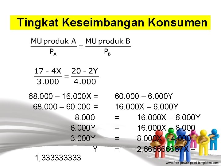 Tingkat Keseimbangan Konsumen 68. 000 – 16. 000 X = 68. 000 – 60.