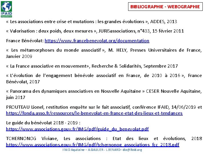 BIBLIOGRAPHIE - WEBOGRAPHIE « Les associations entre crise et mutations : les grandes évolutions