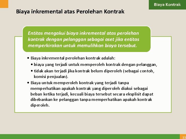 Biaya Kontrak Biaya inkremental atas Perolehan Kontrak Entitas mengakui biaya inkremental atas perolehan kontrak