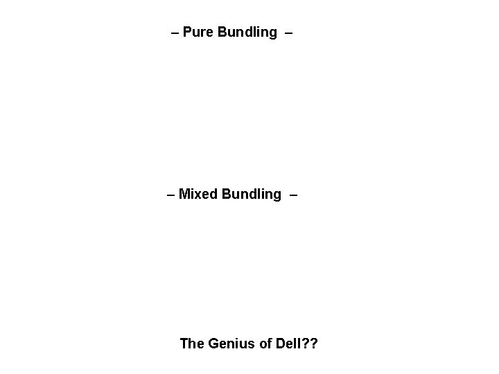 – Pure Bundling – – Mixed Bundling – The Genius of Dell? ? 