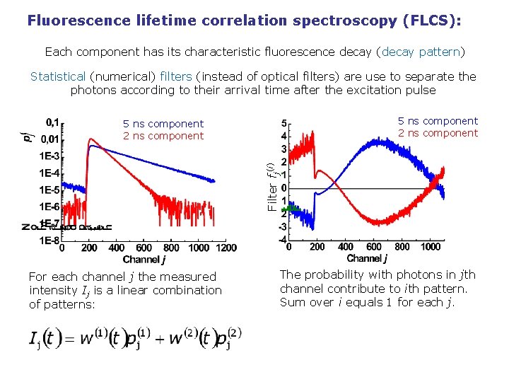 Fluorescence lifetime correlation spectroscopy (FLCS): Each component has its characteristic fluorescence decay (decay pattern)