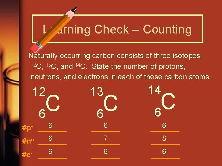 Learning Check – Counting Naturally occurring carbon consists of three isotopes, 12 C, 13