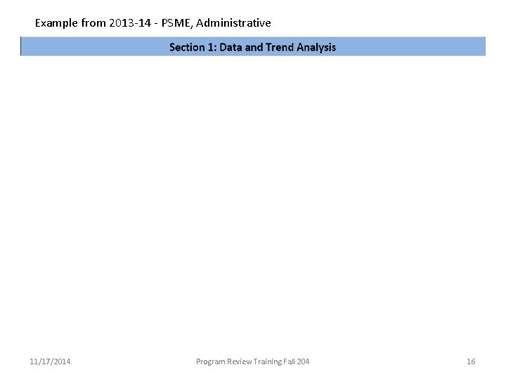 Example from 2013‐ 14 ‐ PSME, Administrative 11/17/2014 Program Review Training Fall 204 16