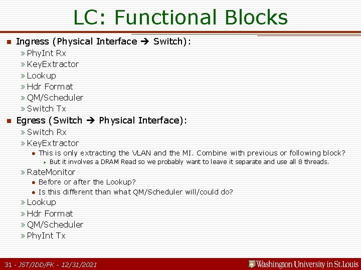 LC: Functional Blocks n Ingress (Physical Interface Switch): » Phy. Int Rx » Key. LC: Functional Blocks n Ingress (Physical Interface Switch): » Phy. Int Rx » Key.