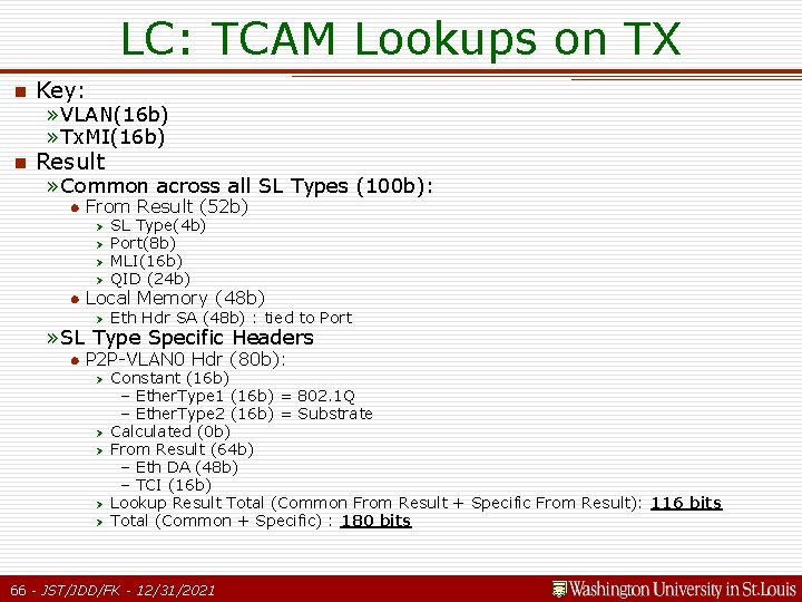 LC: TCAM Lookups on TX n Key: n Result » VLAN(16 b) » Tx. LC: TCAM Lookups on TX n Key: n Result » VLAN(16 b) » Tx.