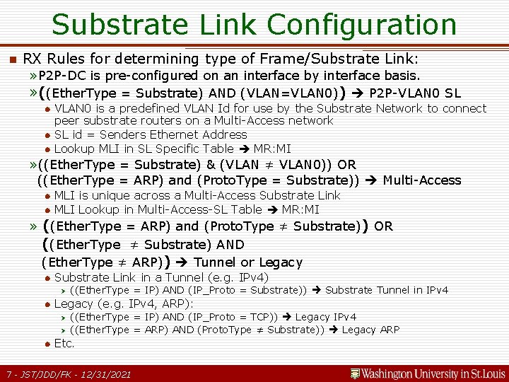 Substrate Link Configuration n RX Rules for determining type of Frame/Substrate Link: » P Substrate Link Configuration n RX Rules for determining type of Frame/Substrate Link: » P