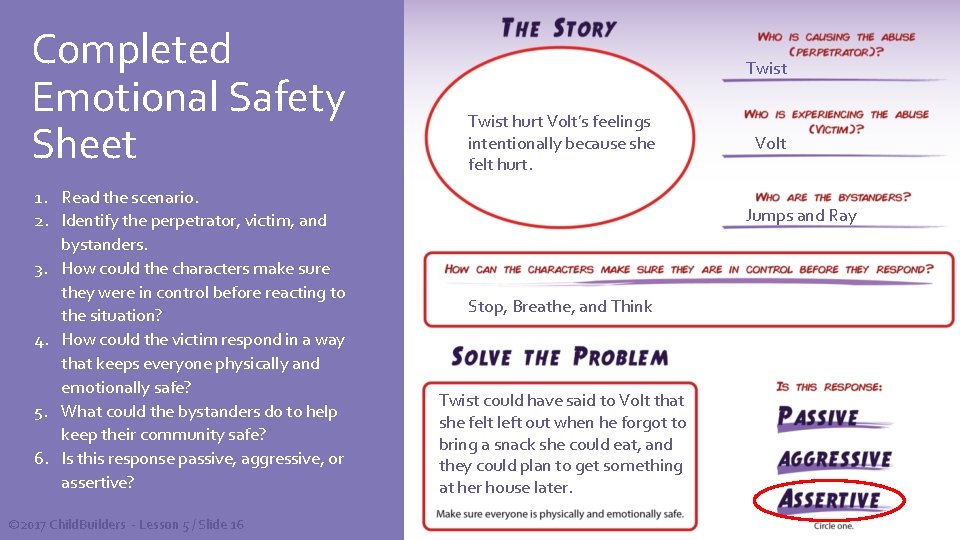 Completed Emotional Safety Sheet 1. Read the scenario. 2. Identify the perpetrator, victim, and
