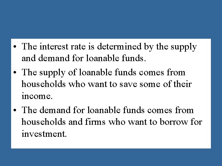  • The interest rate is determined by the supply and demand for loanable