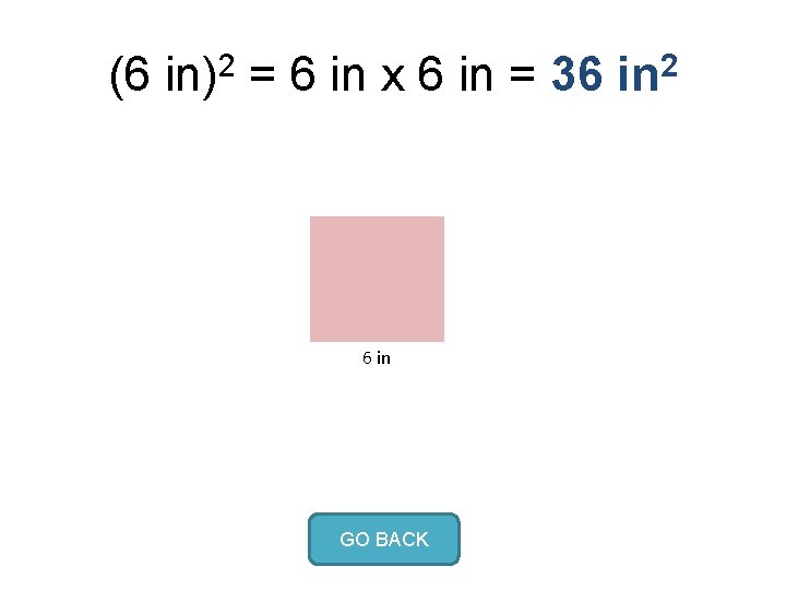 (6 in)2 = 6 in x 6 in = 36 in 2 6 in