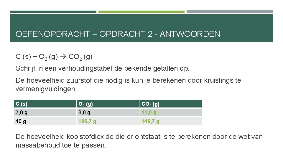 OEFENOPDRACHT – OPDRACHT 2 - ANTWOORDEN C (s) + O 2 (g) CO 2