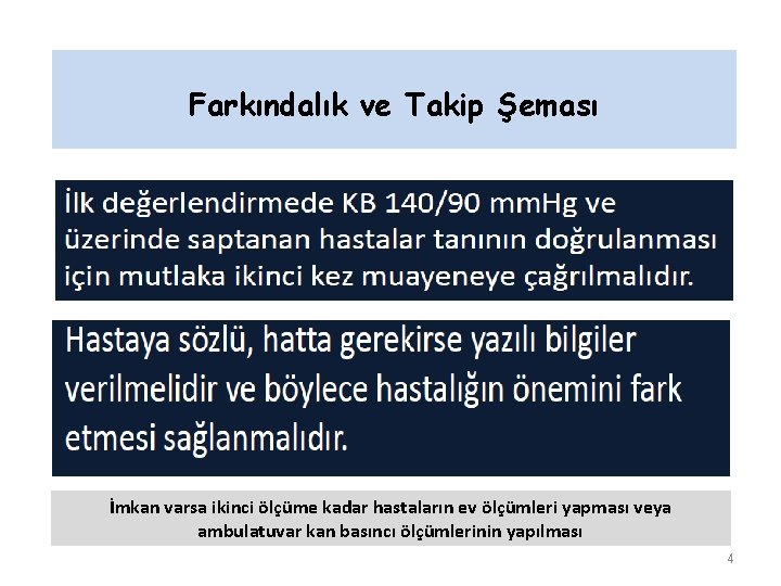 Farkındalık ve Takip Şeması İmkan varsa ikinci ölçüme kadar hastaların ev ölçümleri yapması veya