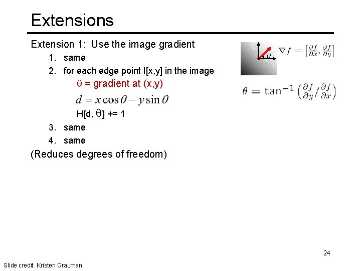 Extensions Extension 1: Use the image gradient 1. same 2. for each edge point