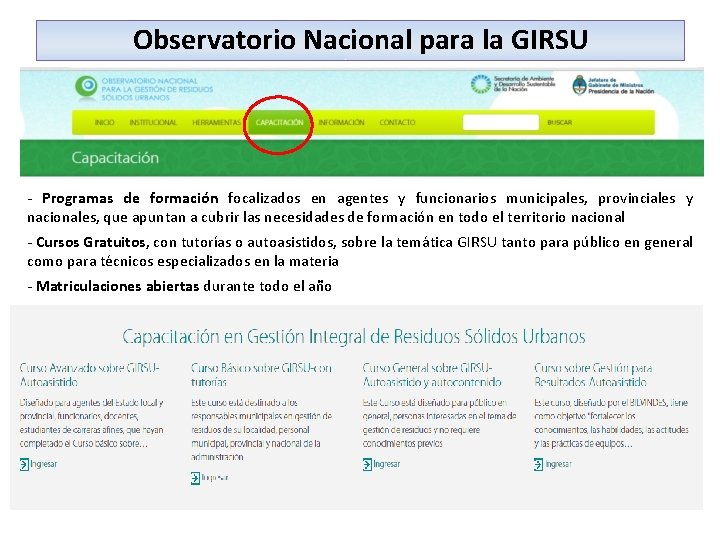 Observatorio Nacional para la GIRSU - Programas de formación focalizados en agentes y funcionarios