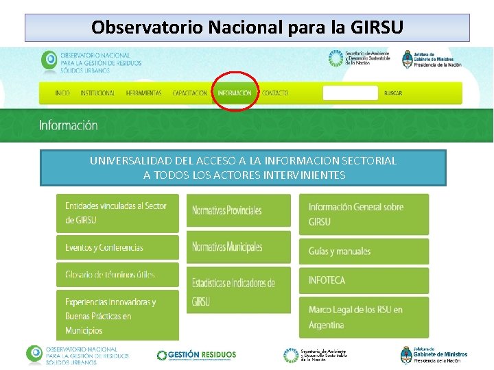 Observatorio Nacional para la GIRSU UNIVERSALIDAD DEL ACCESO A LA INFORMACION SECTORIAL A TODOS