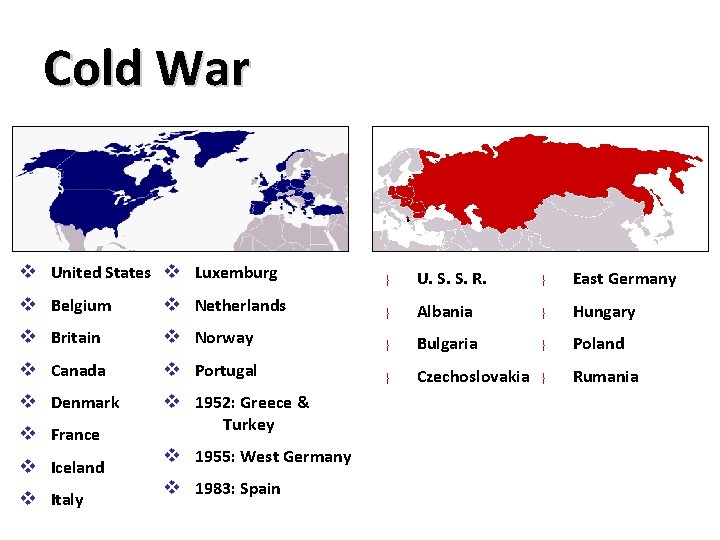 Cold War v United States v Luxemburg v Belgium v Netherlands v Britain v Cold War v United States v Luxemburg v Belgium v Netherlands v Britain v