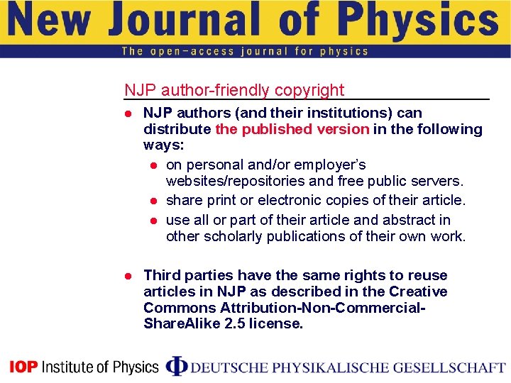 NJP author-friendly copyright l NJP authors (and their institutions) can distribute the published version