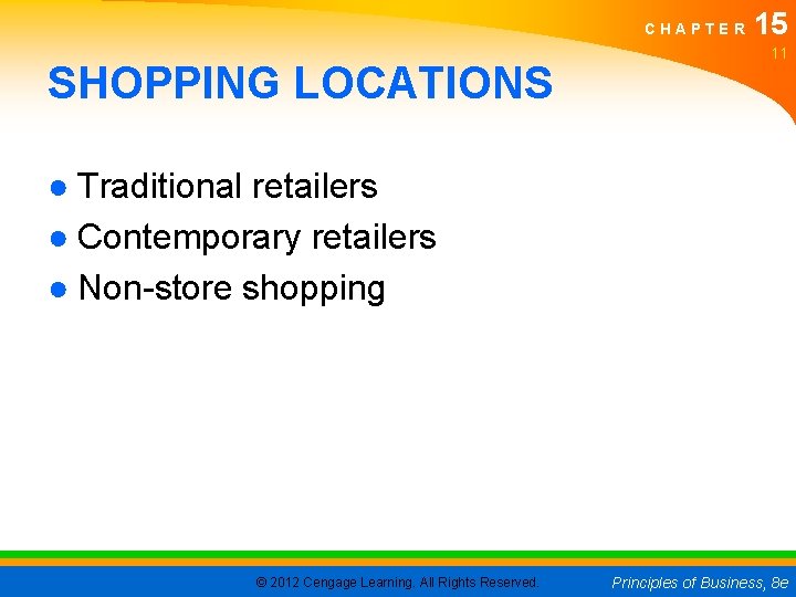CHAPTER SHOPPING LOCATIONS 15 11 ● Traditional retailers ● Contemporary retailers ● Non-store shopping