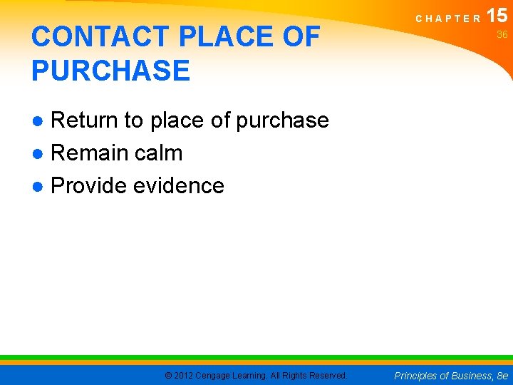 CONTACT PLACE OF PURCHASE CHAPTER 15 36 ● Return to place of purchase ●