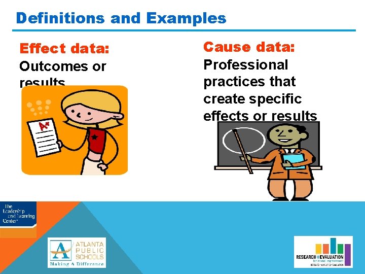 Definitions and Examples Effect data: Outcomes or results Cause data: Professional practices that create