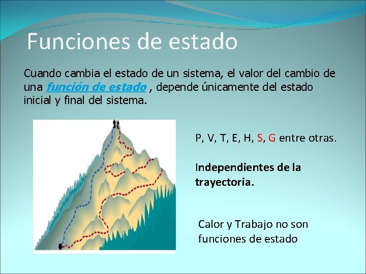 Funciones de estado Cuando cambia el estado de un sistema, el valor del cambio