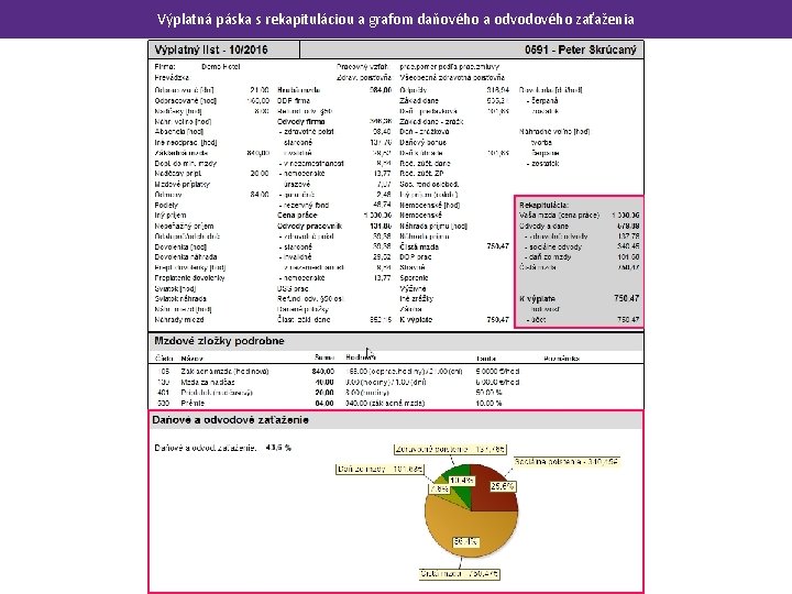 Výplatná páska s rekapituláciou a grafom daňového a odvodového zaťaženia 