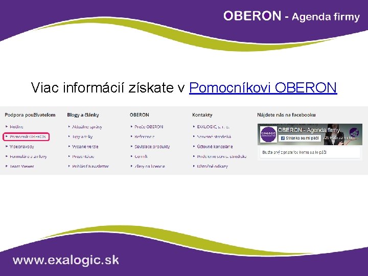 Viac informácií získate v Pomocníkovi OBERON 