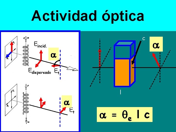 Actividad óptica Eincid. c Edispersado Et Et l = e l c 