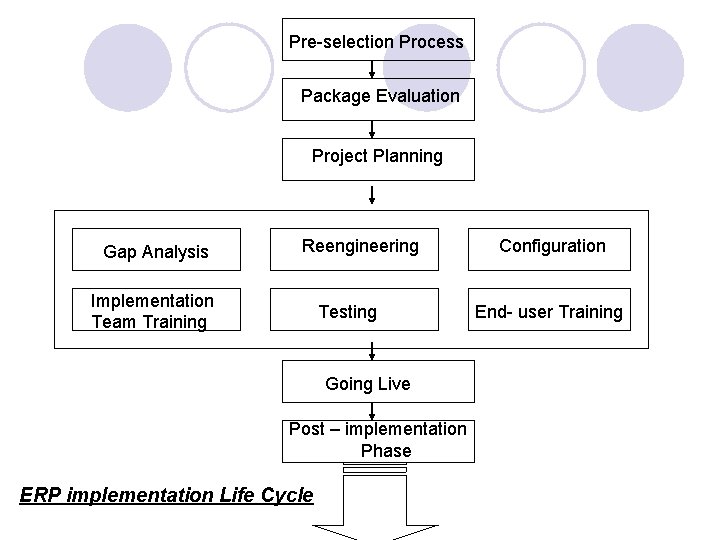 Pre-selection Process Package Evaluation Project Planning Gap Analysis Reengineering Implementation Team Training Testing Going