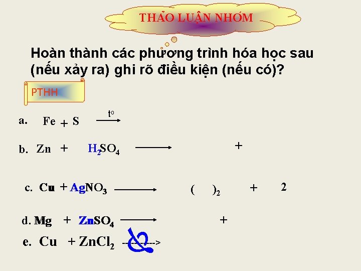 THA O LU N NHO M Hoàn thành các phương trình hóa học sau