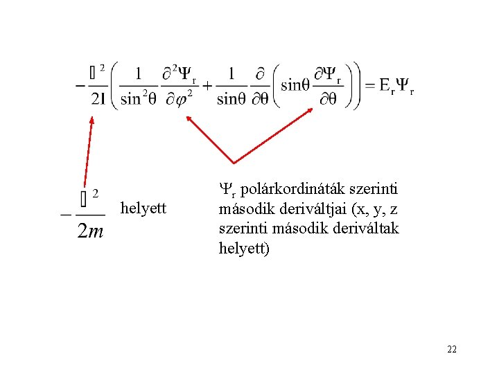 helyett r polárkordináták szerinti második deriváltjai (x, y, z szerinti második deriváltak helyett) 22