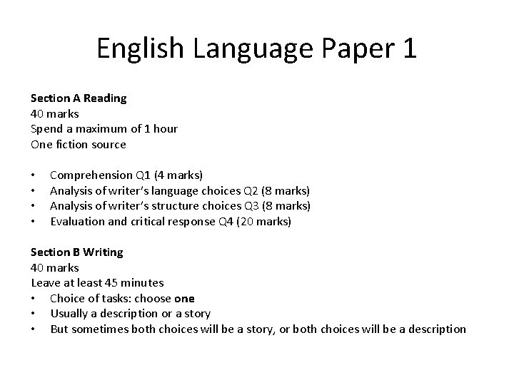 English Language Paper 1 Section A Reading 40 marks Spend a maximum of 1