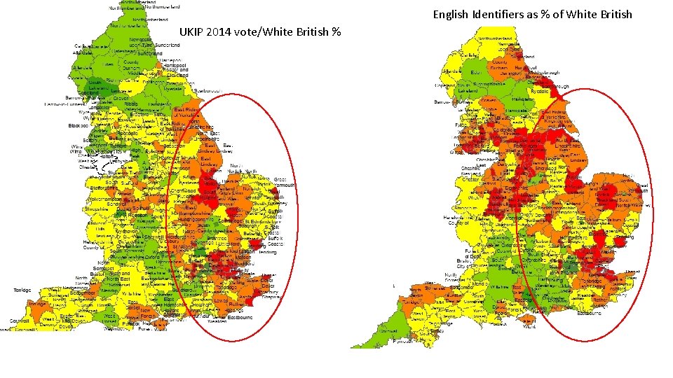 English Identifiers as % of White British UKIP 2014 vote/White British % 