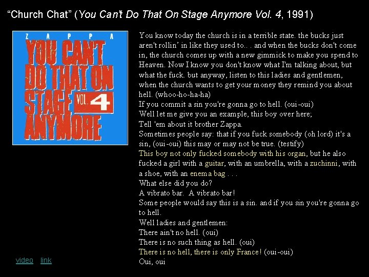 “Church Chat” (You Can't Do That On Stage Anymore Vol. 4, 1991) video link