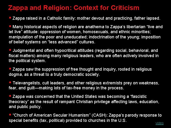 Zappa and Religion: Context for Criticism § Zappa raised in a Catholic family: mother