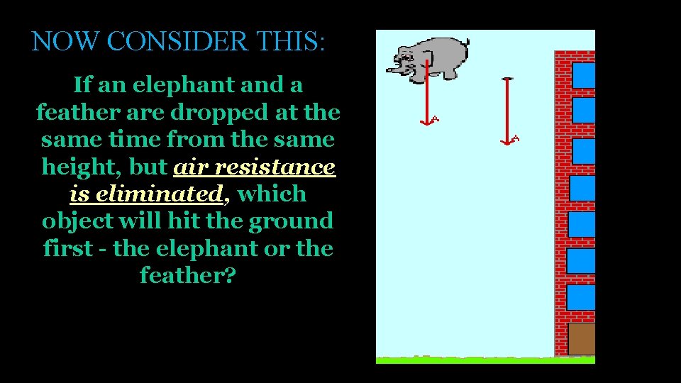 NOW CONSIDER THIS: If an elephant and a feather are dropped at the same