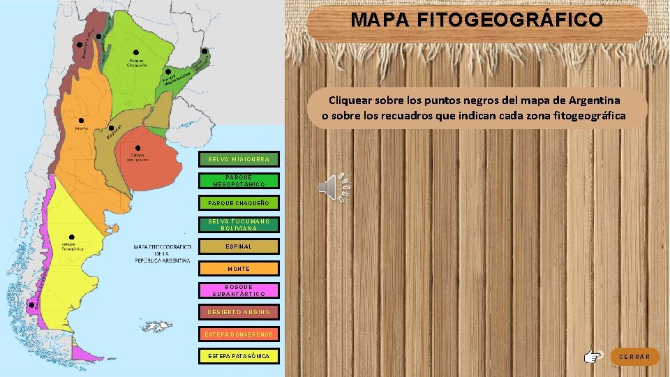 MAPA FITOGEOGRÁFICO Cliquear sobre los puntos negros del mapa de Argentina o sobre los MAPA FITOGEOGRÁFICO Cliquear sobre los puntos negros del mapa de Argentina o sobre los