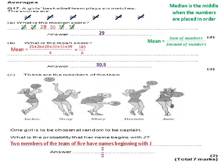 Median is the middle when the numbers are placed in order 25 26 28