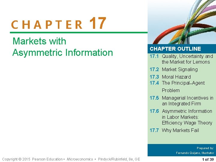 CHAPTER 17 Markets with Asymmetric Information CHAPTER OUTLINE 17. 1 Quality, Uncertainty and the